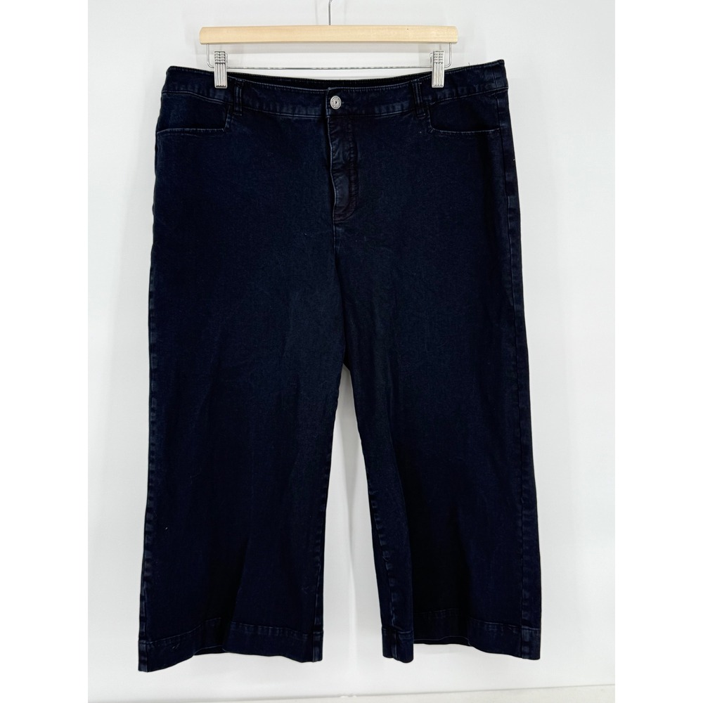 Issac Mizrahi Live! Women's Dark‎ Wash Denim Cropped Jeans Wide Leg Sz 18W